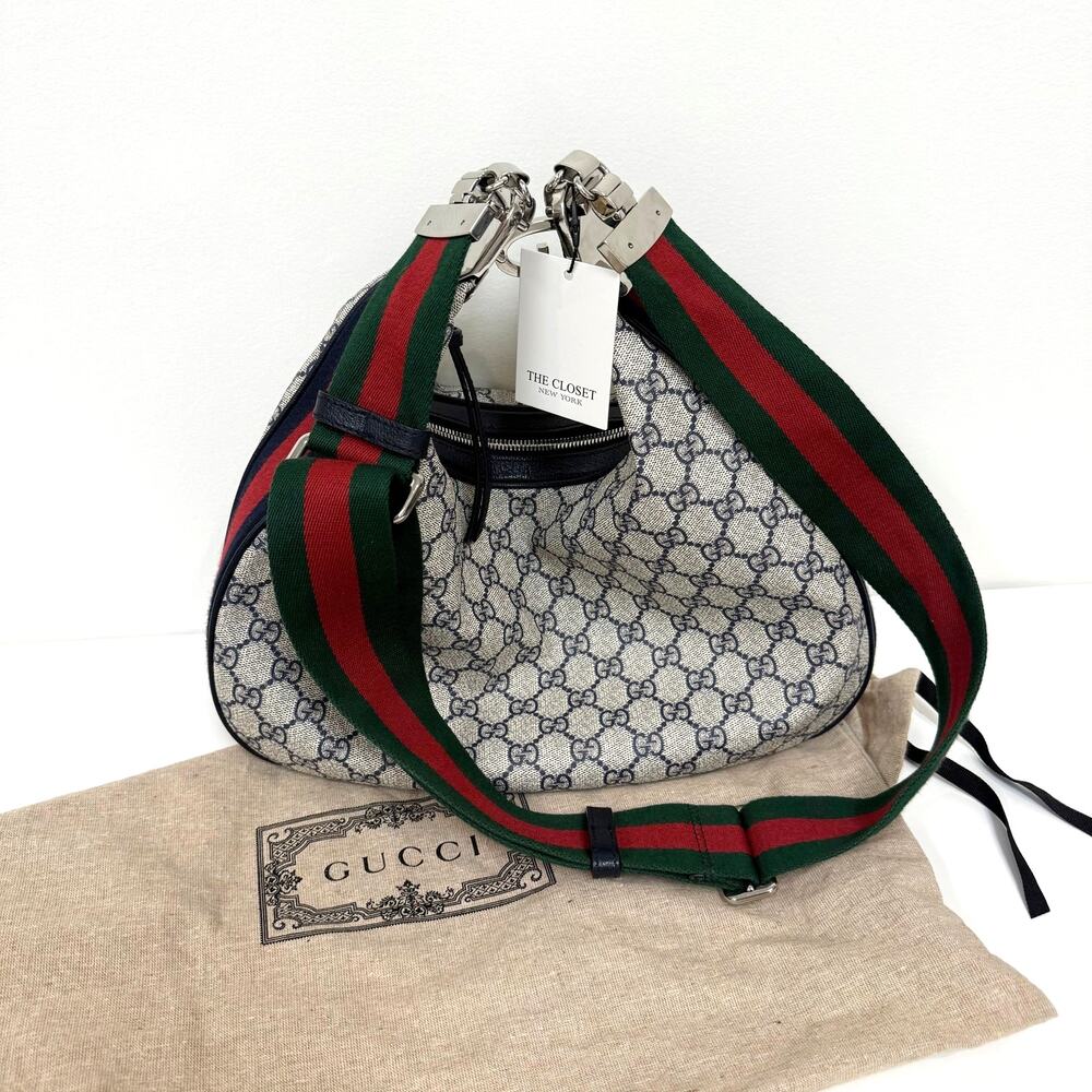 GUCCI Attache GG Supreme Blue Crossbody Handbag Canvas Logo Shoulder Bag Strap